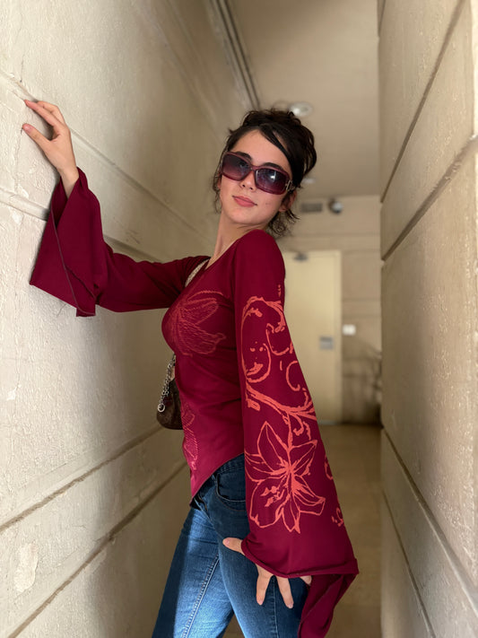Burgundy Y2k fairy top