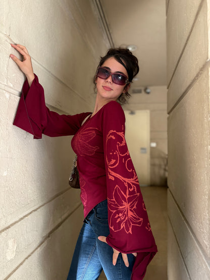 Burgundy Y2k fairy top