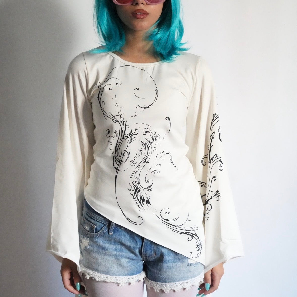 Y2K white asymmetrical fairy Blouse