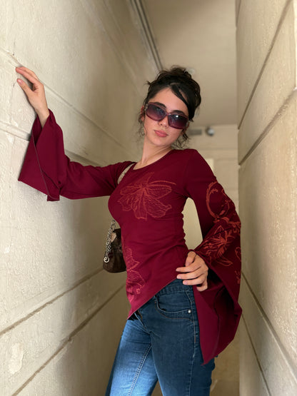 Burgundy Y2k fairy top