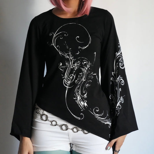Y2K black asymmetrical siren blouse