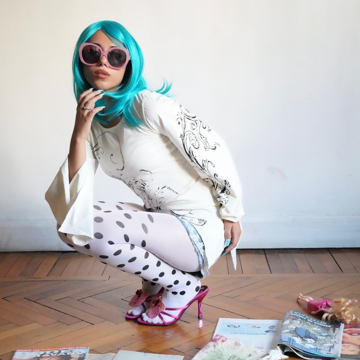 Y2K white asymmetrical fairy Blouse