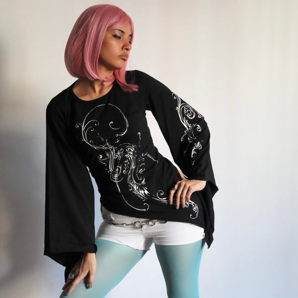 Y2K black asymmetrical siren blouse