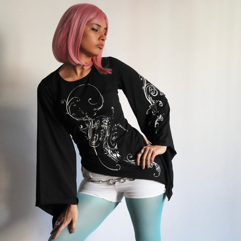 Y2K black asymmetrical siren blouse