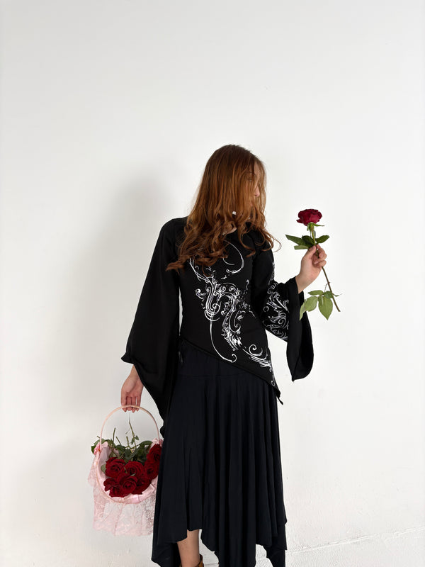 Y2K black asymmetrical siren blouse