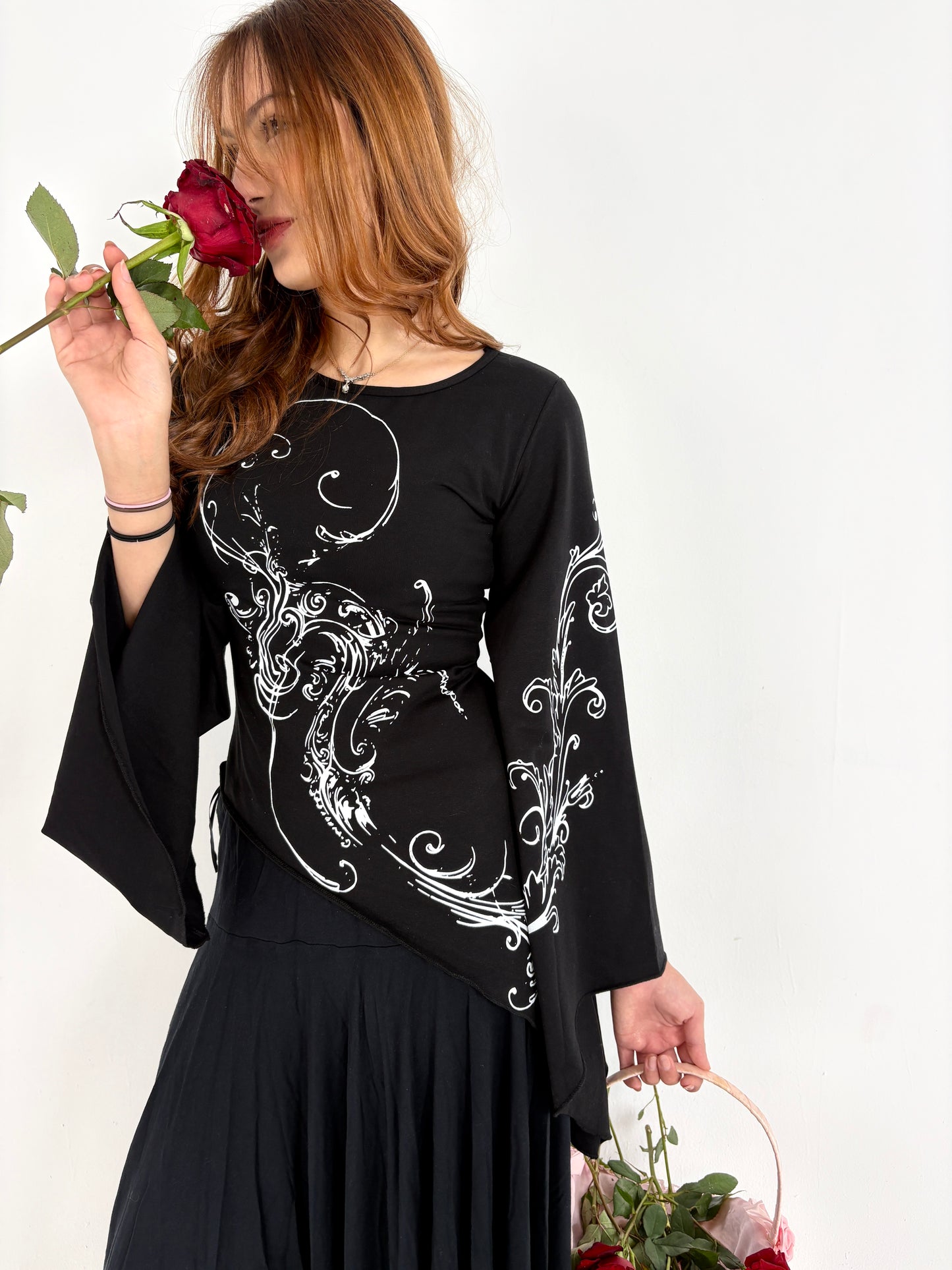 Y2K black asymmetrical siren blouse
